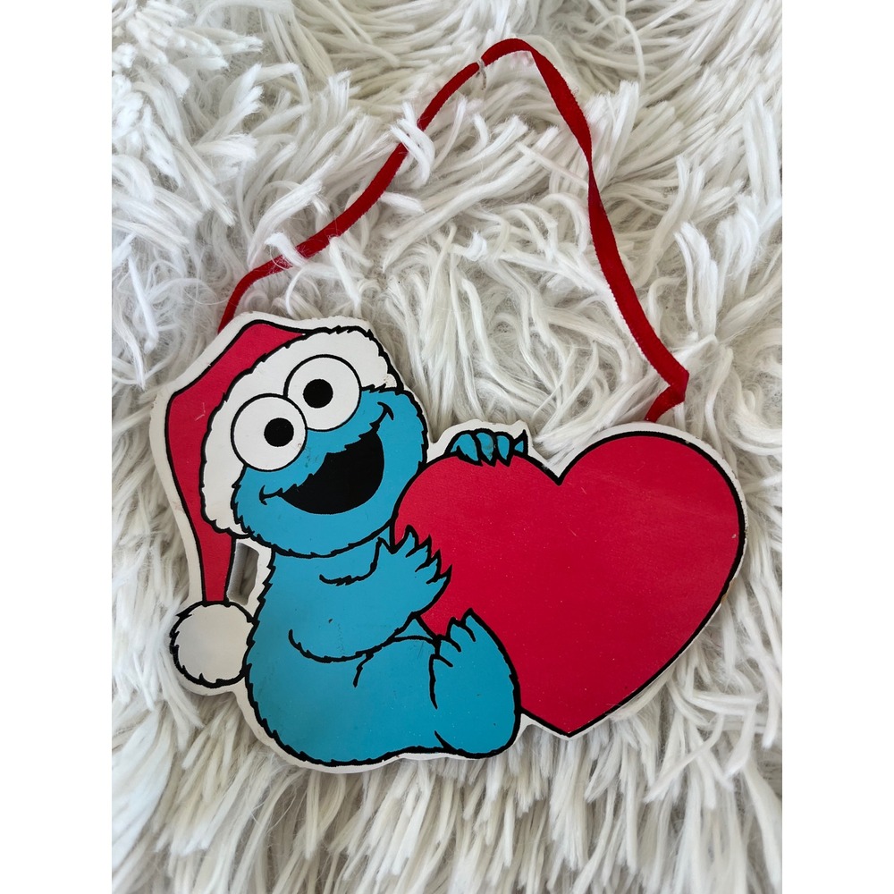 Vintage Cookie Monster Christmas Ornament Santa Hat Heart Jim‎ Henson Sesame St